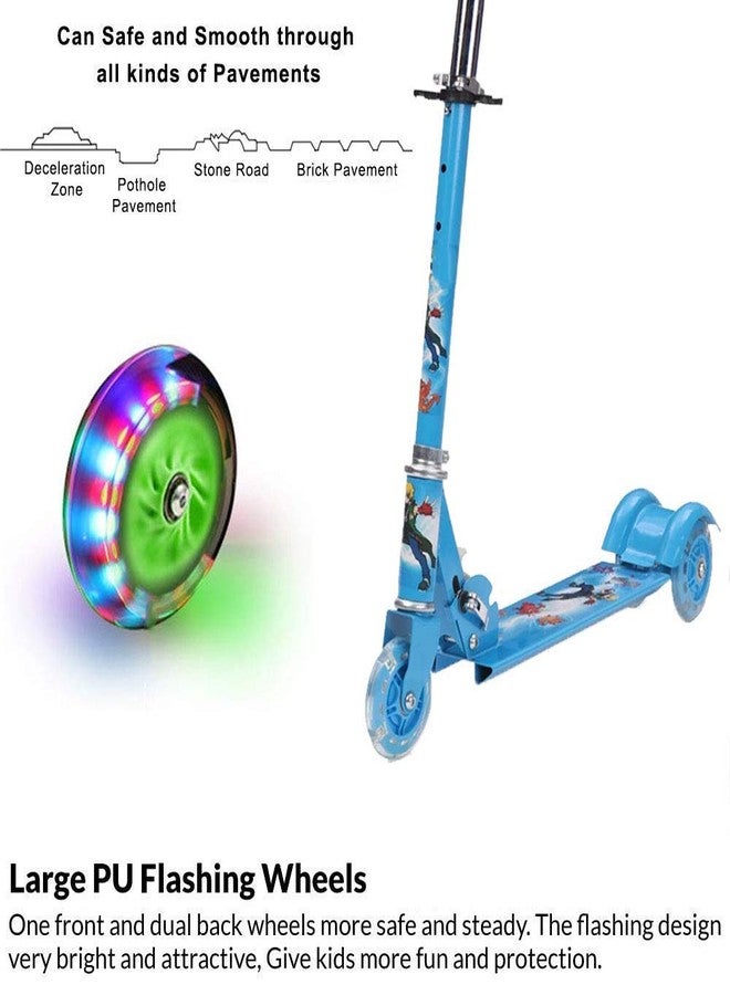 OANGO Kids 3 Wheeler Foldable Scooter Brake and Bell with Height Adjustment & Led Light on Wheel, Kick Scooter for Boys and Girls (Multicolor) (Blue) - Image 3